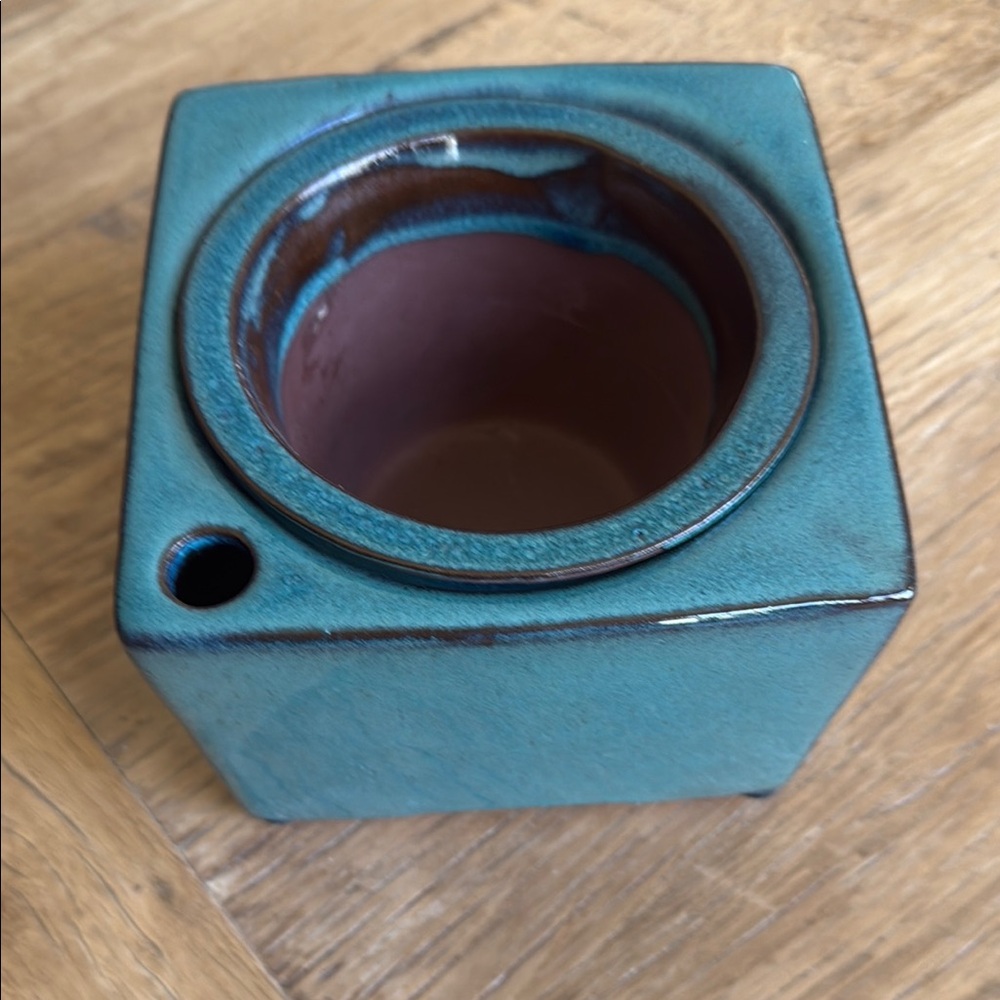 Teal Glazed Clay African Violet Self Watering Planter Pot